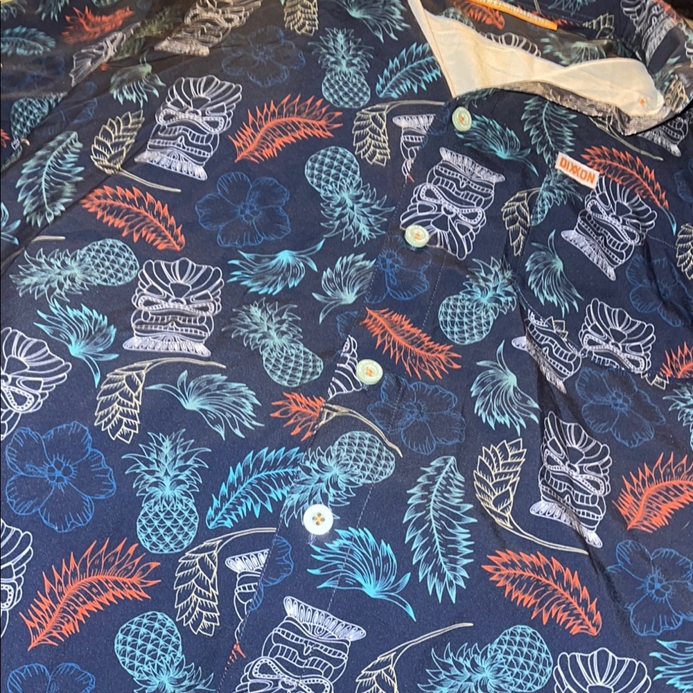 DIXXON Blue Hawaiian Shirt with Tropical Print